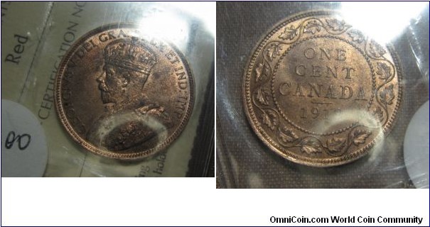 George V large cent - ICCS graded MS63 Red