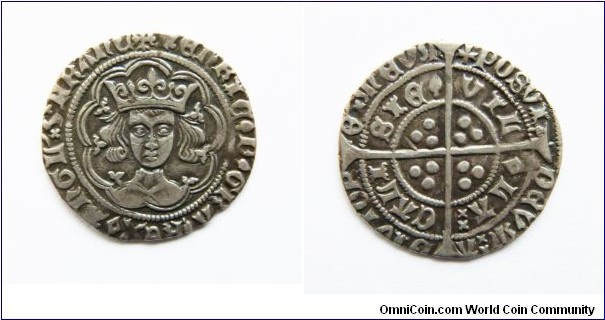 Silver groat of Henry VI. Calais mint, pinecone-mascle issue.