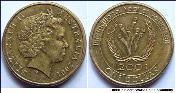 1 dollar.
2001, International Year of Volunteers.