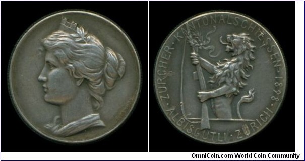Richter # 1777, Martin # 1060, silver shooting medal, 1898 Albisgütli (Zürich) Cantonal Shoot. Engraved by Fritz Landry, Neuenburg. 26mm, VF+, 3,000 minted