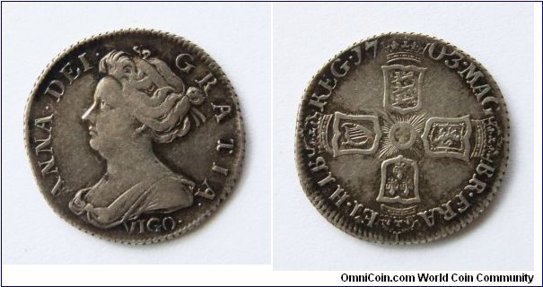 Queen Anne Vigo Sixpence