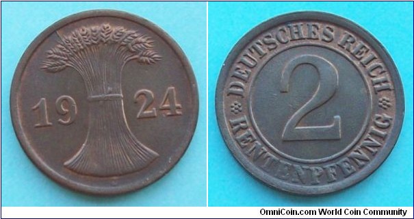 Germany 1924J 2 Pfennig