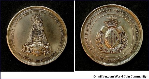 Spain Valebtia Medal. Silver 47 MM. 47.5 Gm.
