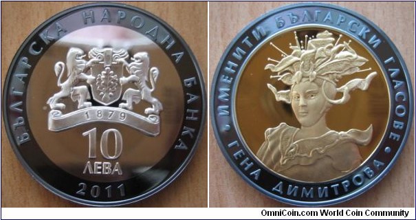 10 Leva - Ghena Dimitrova - 31.1 g Ag .925 Proof (partially gold plated) - mintage 4,000
