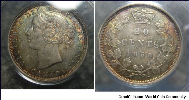 1858 Canada 20 cent piece.  1 year issue.