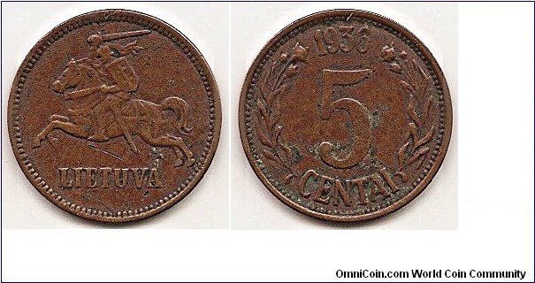 5 Centai
KM#81
2.5000 g., Bronze, 20 mm. Obv: National arms Rev: Large value within wreath, date on top Edge: Plain