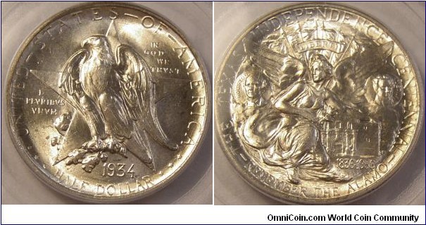 1934 Texas half Dollar pcgs ms 65