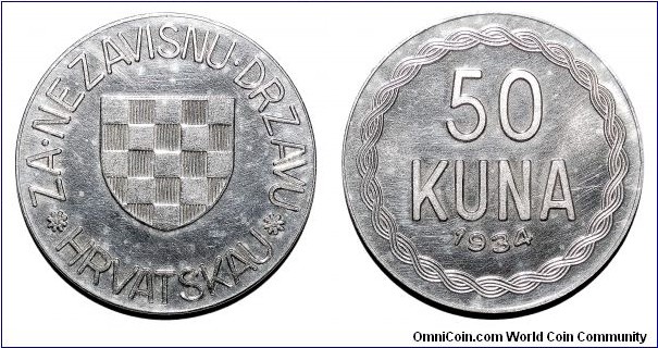 CROATIA (INDEPENDENT STATE)~50 Kuna *Proof* 1934. ~Considered a modern  fantasy~ *RARE*