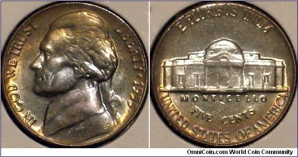 1955 nickel, toned