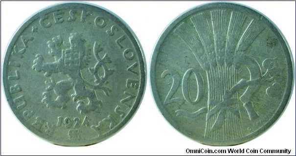 Czechoslovakia 20Haleru-km1-1924