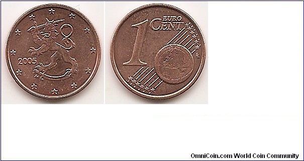 1 Euro cent
KM#98
2.3000 g., Copper Plated Steel, 16.3 mm. Obv: Rampant lion left surrounded by stars, date at left Obv. Designer: Heikki Häiväoja Rev: Denomination and globe Rev. Designer: Luc Luycx Edge: Plain