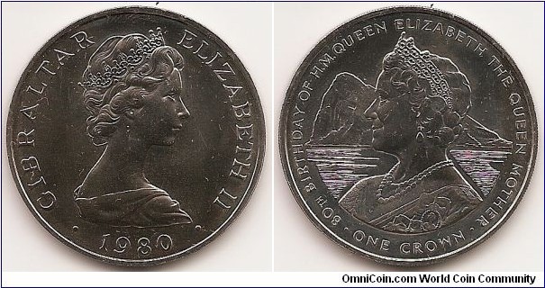 1 Crown
KM#11
Copper-Nickel, 38.8 mm. Ruler: Elizabeth II Subject: 80th Birthday of Queen Mother Rev: Bust left, mountain and water in background