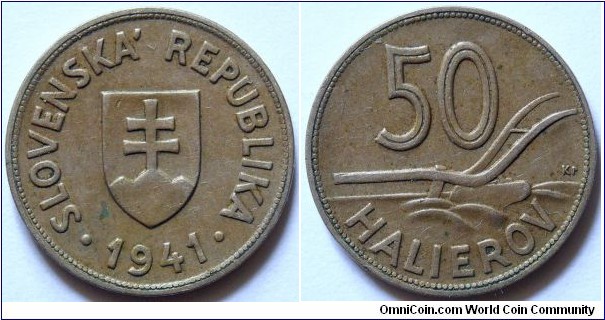 50 halierov.
1941, Cu-ni.