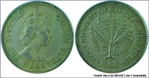 Cyprus50Mils-Elizabeth II-km36-1955