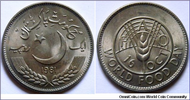 1 rupee.
1981, World Food Day - 16 October 1981. F.A.O. issue.