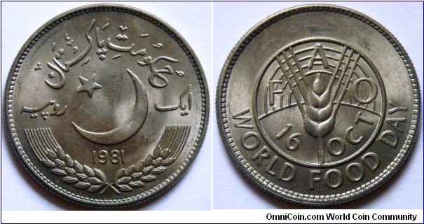 1 rupee.
1981, World Food Day - 16 October 1981. F.A.O. issue.