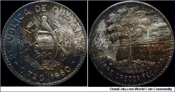 Guatemala 5 Centavos 1960 ~ Color!