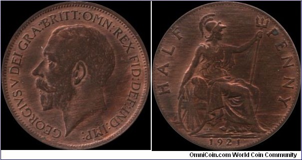 United Kingdom Half Penny 1921