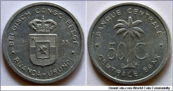 50 centimes.
1955, Belgian Congo.
Ruanda-Urundi.