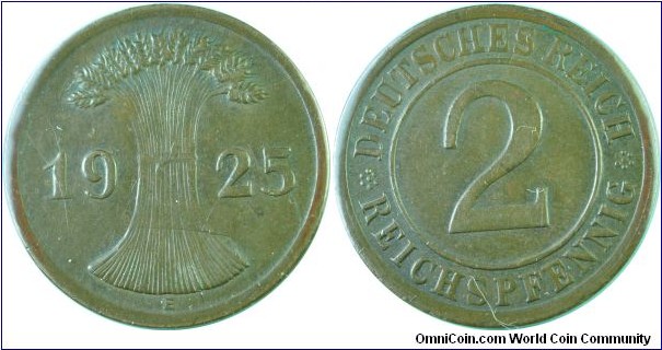 Germany(Weimar)2Reichpfennig-km38-1925