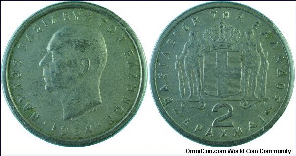 Greece 2Drachmai-km82-1954