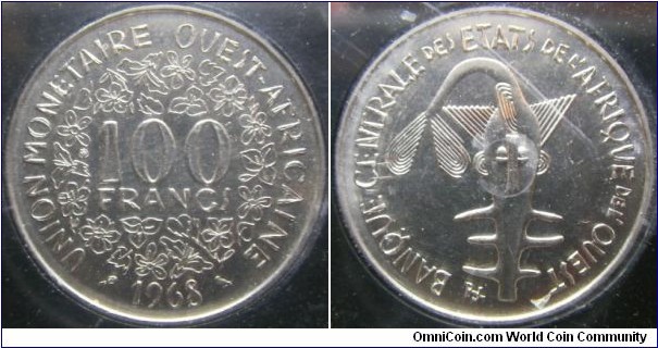 West African State 1968 100 francs. 