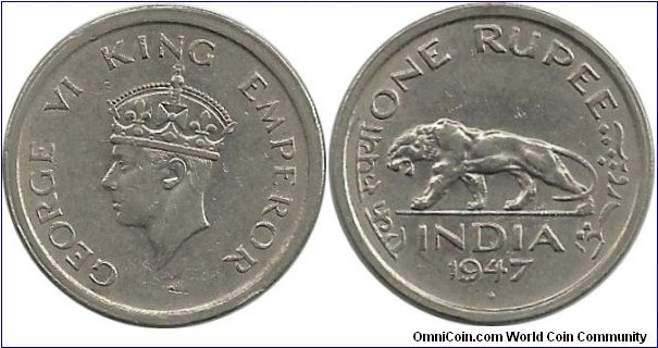 India-British 1 Rupee 1947 King George VI