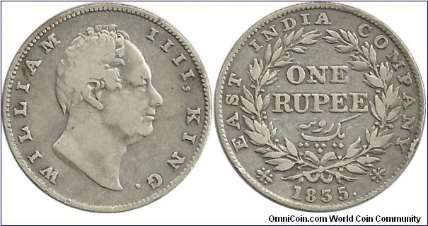 East India Company (EIC) 1 Rupee 1835.
King William IV