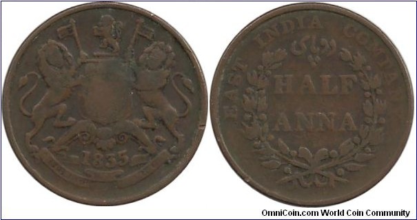 East India Company ½ Anna 1835