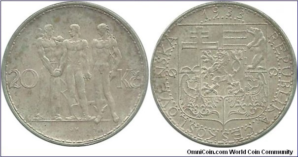 Ceskoslovakia 20 Koruna 1933