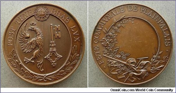 Swiss Shooting Fest Geneve Plainpalais. Bronze 51 MM,
Mintage: 200