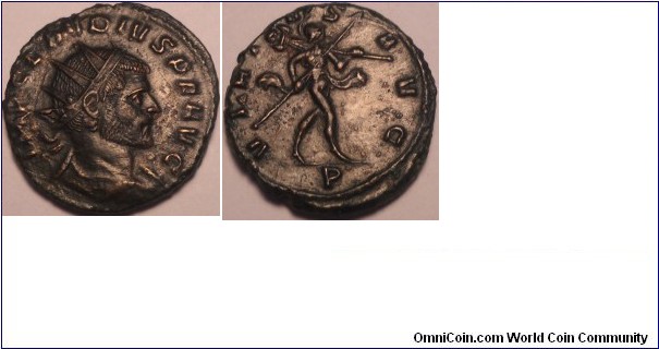 CLAUDIUS II GOTHICUS
AE A.D. 268-270 
obv-IMP CLAVDIVS PF AVG
radiate draped bust right

rev-VIRTVS AVG
Mars advancing right, holding trophy and spear