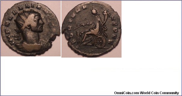 	 AURELIAN (Ex D.Clark collection)
Coin:	AE Antoninianus(Silvered) Mediolanum
'IMP AVRELIANVS AVG' - Radiate, cuirassed bust right
'FORTVNA REDVX' - Fortuna seated left by wheel RIC-128
Mint:	(270-275 A.D.)