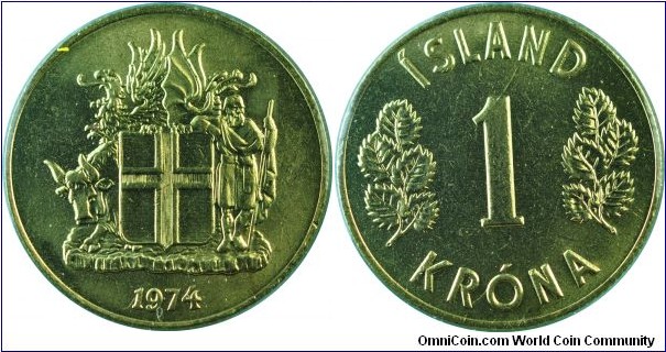 Iceland 1Krona-km12a-1974