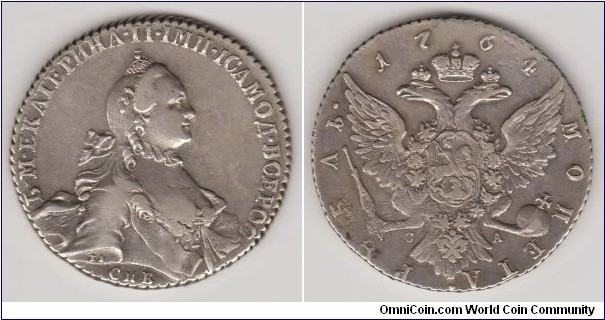 СПБ Catherine II, the Great - 1 Rouble St. Petersburg Mint, Mintmaster (СПБ ЯI) 23,75g. 
mintage:3.016.452