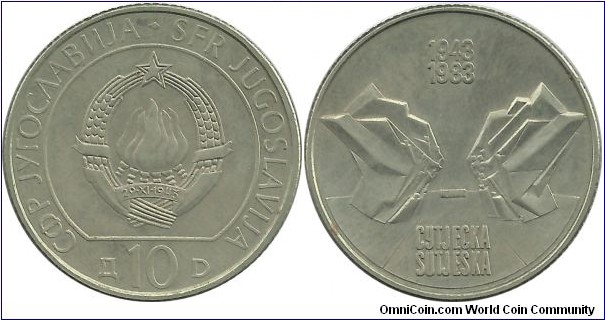 Yugoslavia-SFR 10 Dinars ND(1983)-40th Anniversary of Battle of Sutjeska River