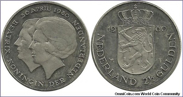 Nederland 2½ Gulden 1980-Investiture of Queen Beatrix