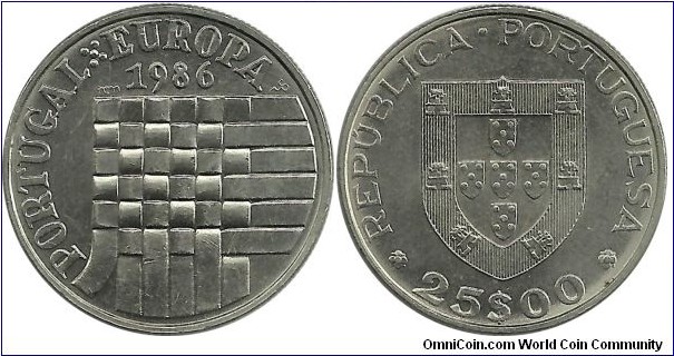 Portugal 25 Escudos 1986 Admission to European Common Market