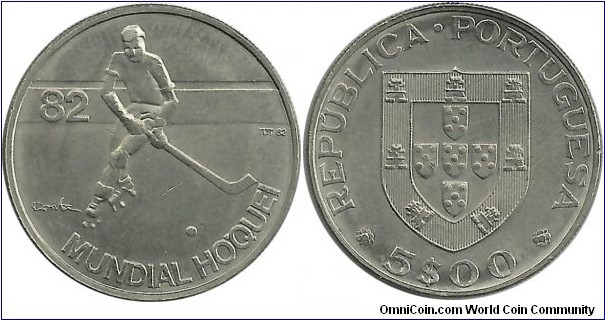 Portugal 5 Escudos 1982 World Roller Hockey Championship