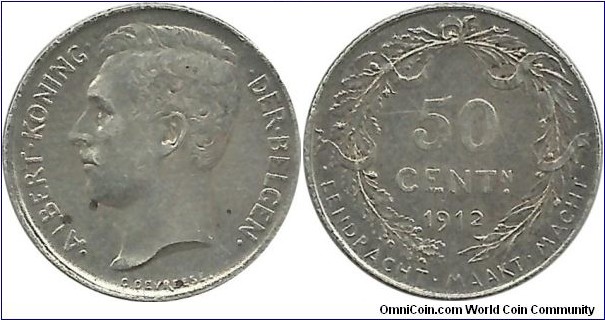 Belgium 50 Centimen 1912-Dutch