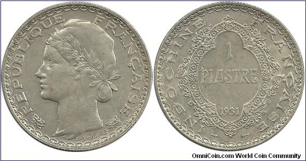 Indochina Française 1 Piastre 1931