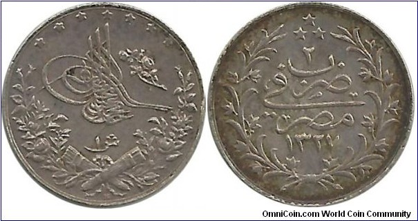 Ottoman-Egypt 1 Kurush 1327-2(1911) - Sultan Mehmed Reshad V