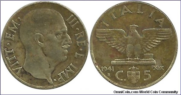 Italy-Kingdom 5 Centesimi 1941R-XIX