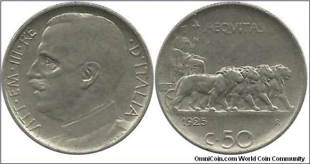 Italy-Kingdom 50 Centesimi 1925R-reeded