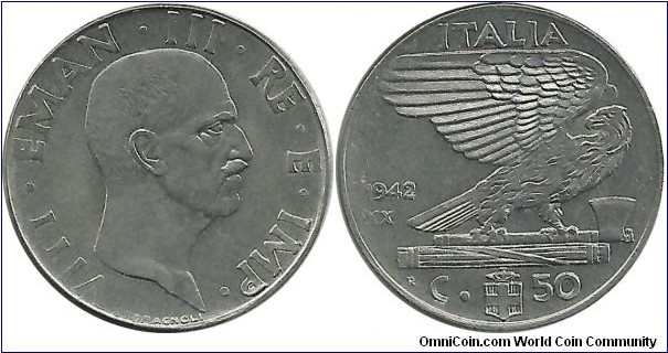 Italy 50 Centesimi 1942R-XX