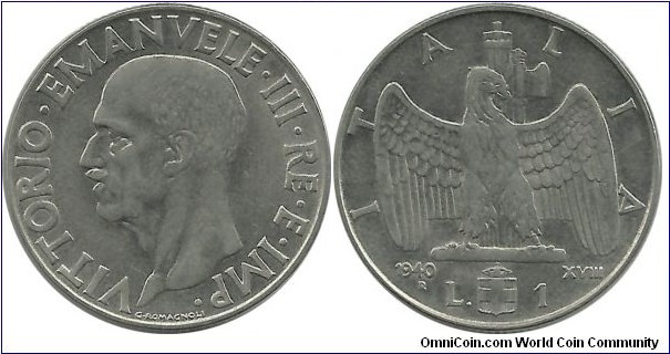 Italy 1 Lira 1940R-XVIII