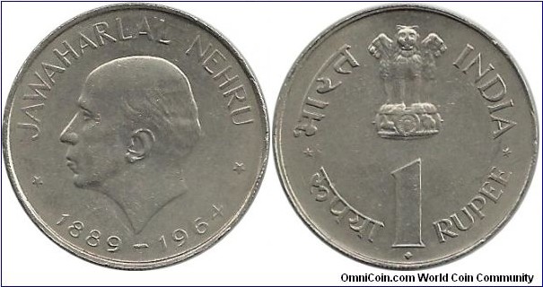India 1 Rupee 1964 Jawaharlal Nehru 1889-1964(B)
