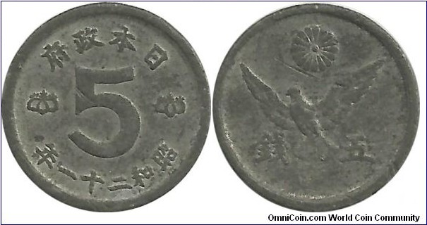 Japan 5 Sen Showa-21 (1946)-Zn