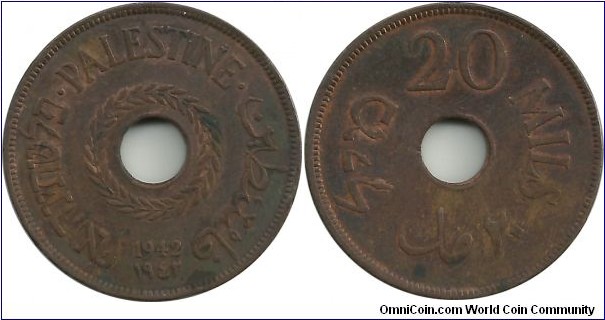 Palestine 20 Mils 1942(Bronze)