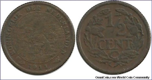 Nederland ½ Cent 1911